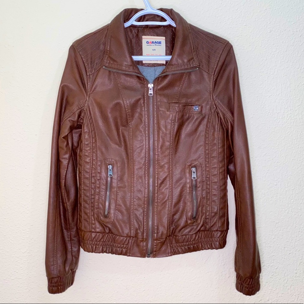 GARAGE Ladies Faux Leather Bomber Jacket, Size M